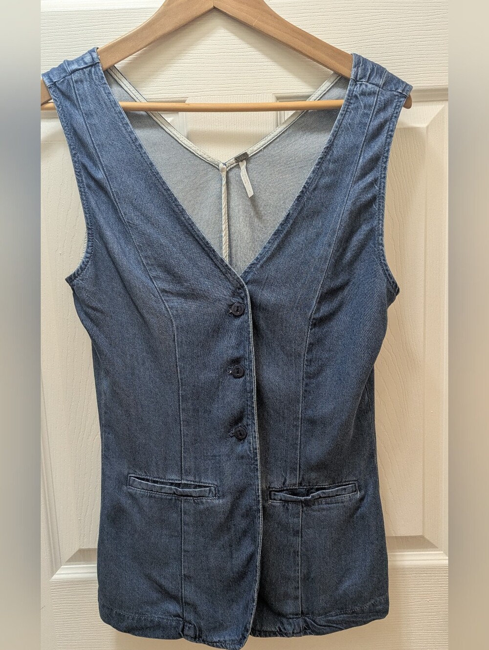 Sleeveless Dark Blue Denim Vest - Button Front